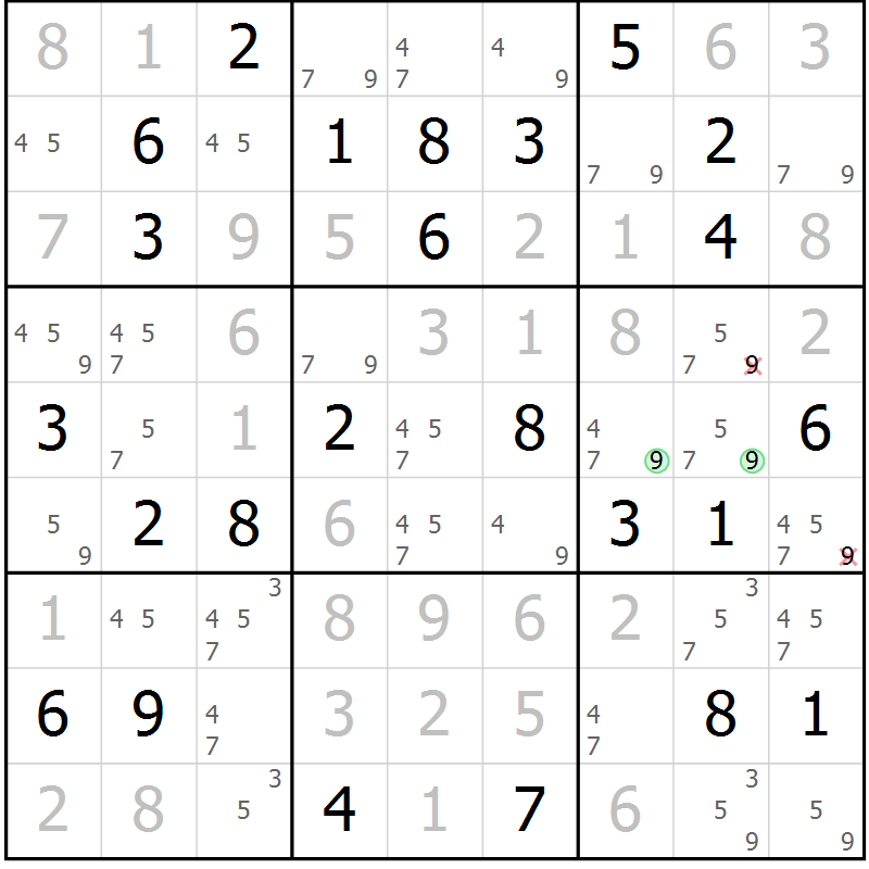 Position des candidats pour la solution de la Gr 78 page 81 du magazine de sudoku Virtuose n° 113