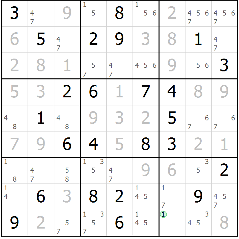 Position des candidats pour la solution de la Gr 79 page 82 du magazine de sudoku Virtuose n° 113