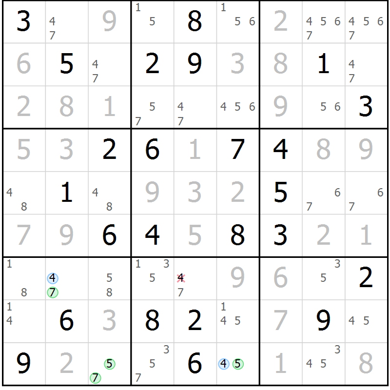 Position des candidats pour la solution de la Gr 79 page 82 du magazine de sudoku Virtuose n° 113