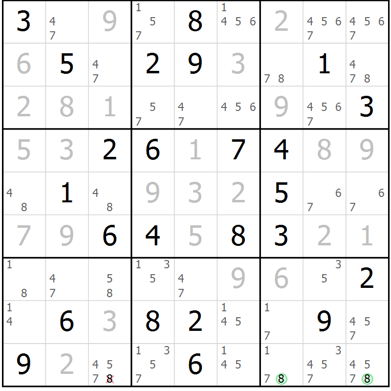 Position des candidats pour la solution de la Gr 79 page 82 du magazine de sudoku Virtuose n° 113
