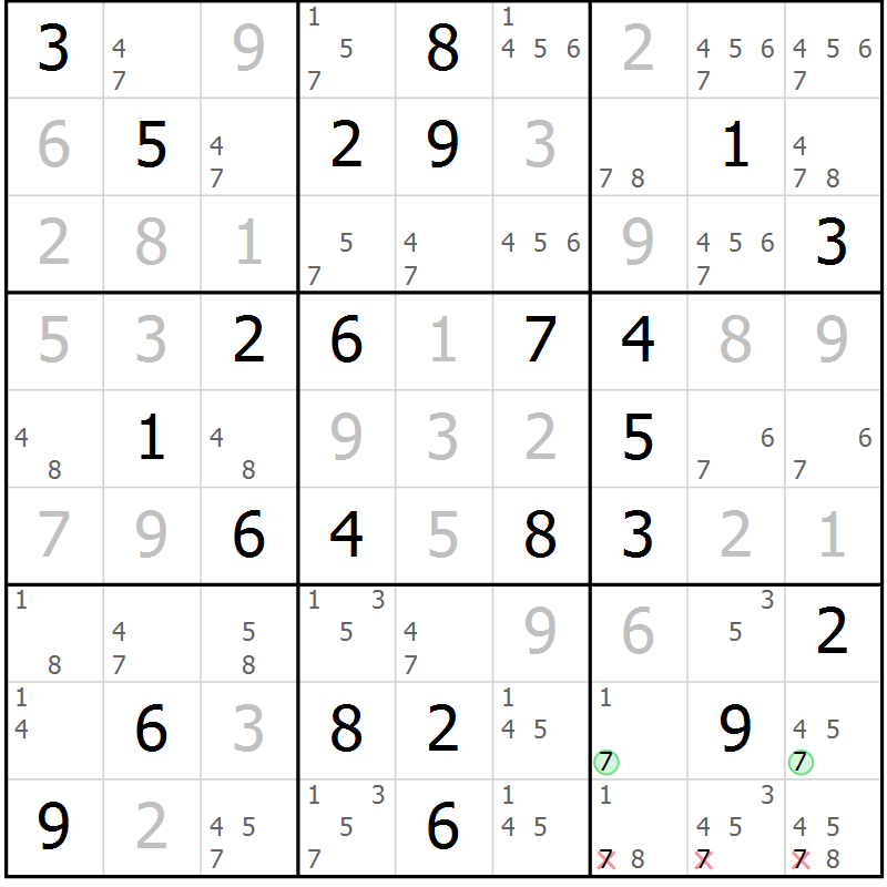 Position des candidats pour la solution de la Gr 79 page 82 du magazine de sudoku Virtuose n° 113