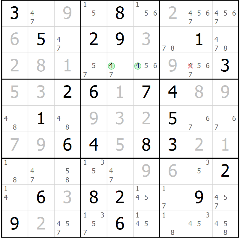 Position des candidats pour la solution de la Gr 79 page 82 du magazine de sudoku Virtuose n° 113