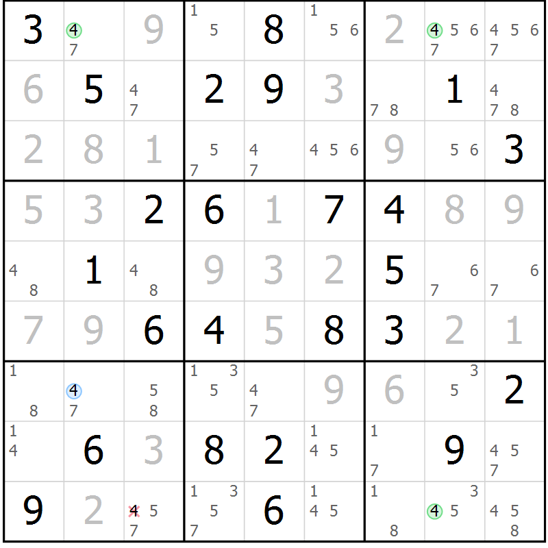 Position des candidats pour la solution de la Gr 79 page 82 du magazine de sudoku Virtuose n° 113
