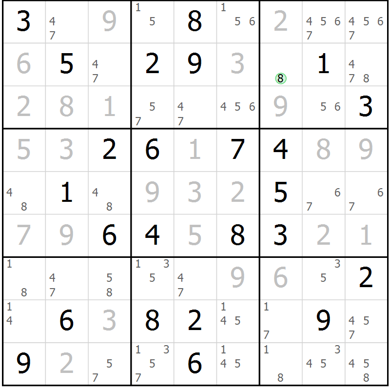 Position des candidats pour la solution de la Gr 79 page 82 du magazine de sudoku Virtuose n° 113
