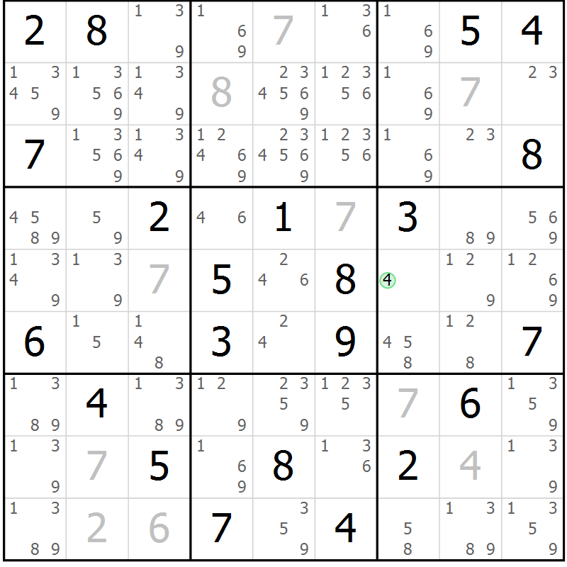 Position des candidats pour la solution de la Gr 8 page 11 du magazine de sudoku Virtuose n° 113