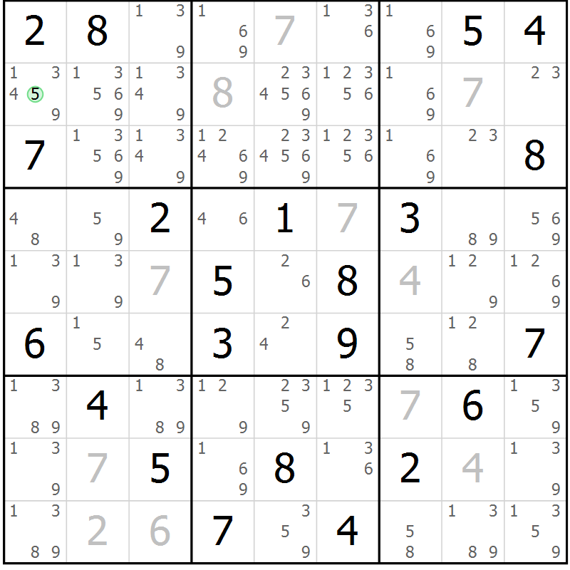 Position des candidats pour la solution de la Gr 8 page 11 du magazine de sudoku Virtuose n° 113