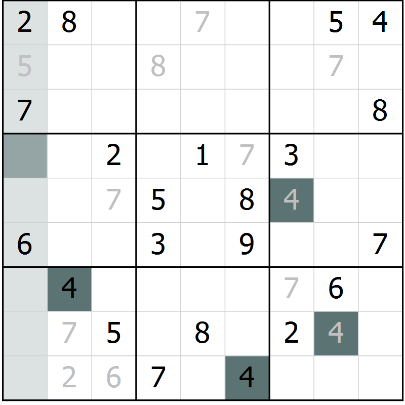 Position des candidats pour la solution de la Gr 8 page 11 du magazine de sudoku Virtuose n° 113