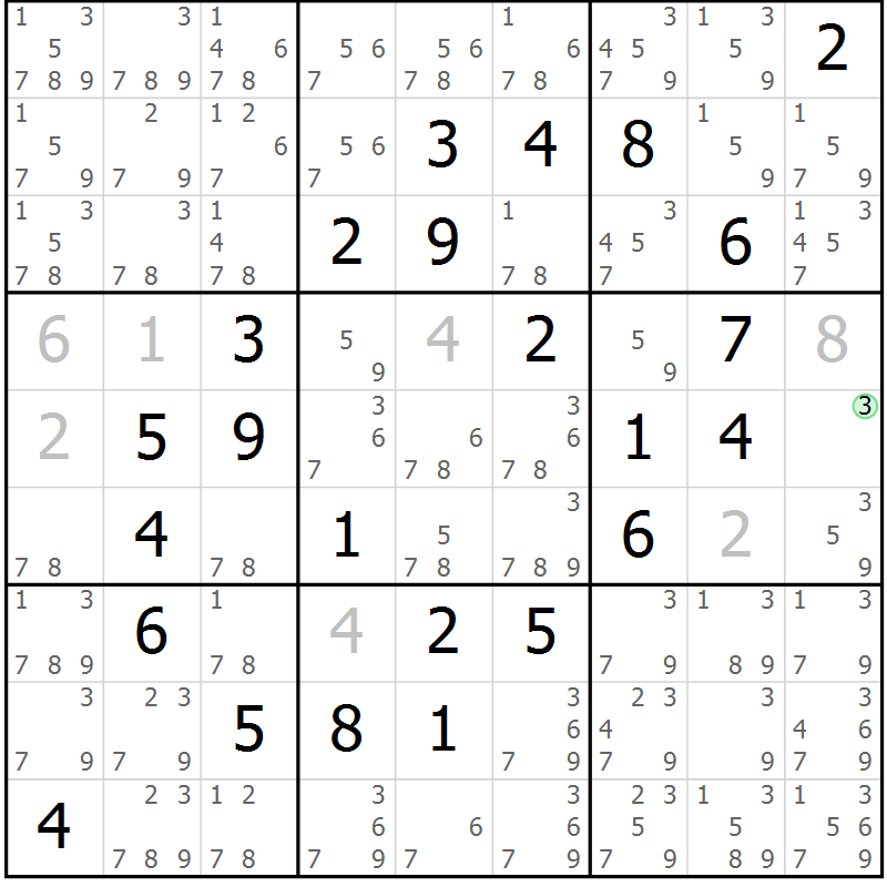 Position des candidats pour la solution de la Gr 80 page 83 du magazine de sudoku Virtuose n° 113