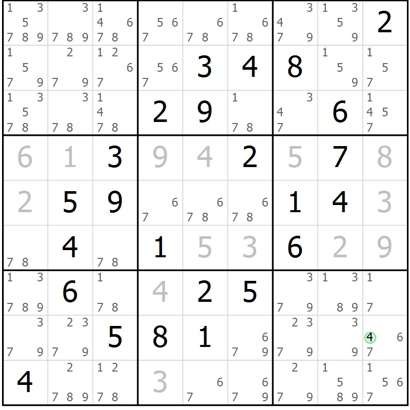Position des candidats pour la solution de la Gr 80 page 83 du magazine de sudoku Virtuose n° 113