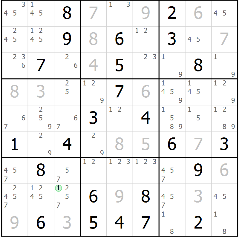 Position des candidats pour la solution de la Gr 81 page 84 du magazine de sudoku Virtuose n° 113