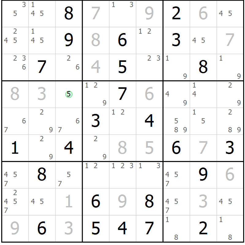 Position des candidats pour la solution de la Gr 81 page 84 du magazine de sudoku Virtuose n° 113