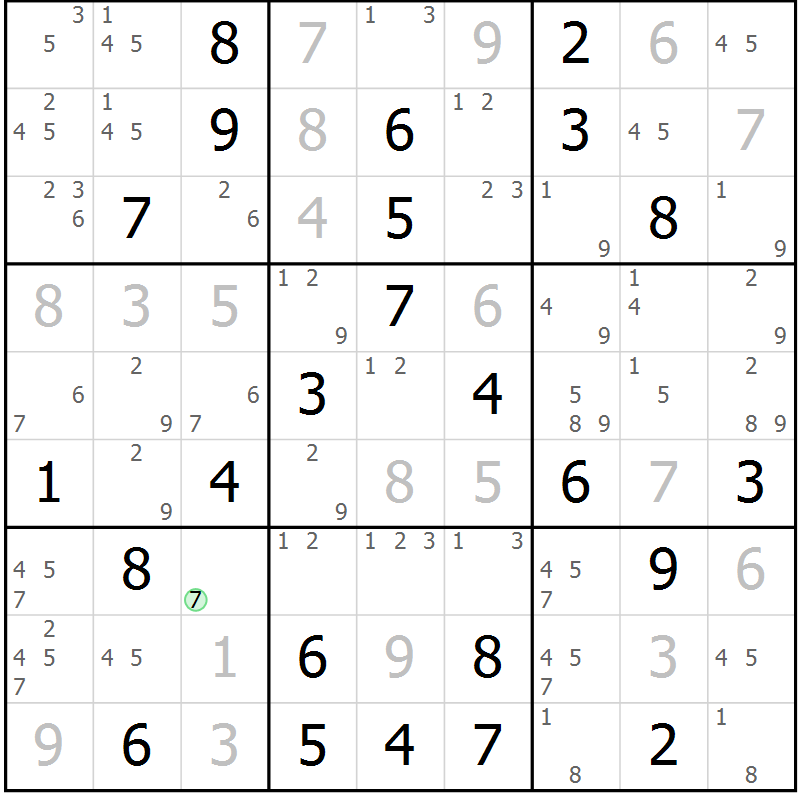 Position des candidats pour la solution de la Gr 81 page 84 du magazine de sudoku Virtuose n° 113