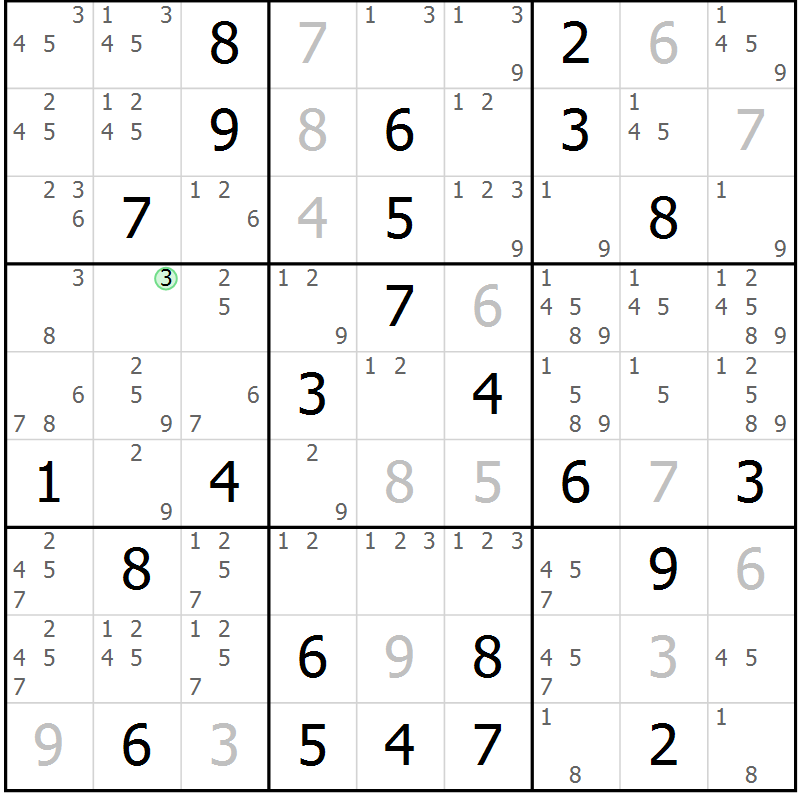 Position des candidats pour la solution de la Gr 81 page 84 du magazine de sudoku Virtuose n° 113