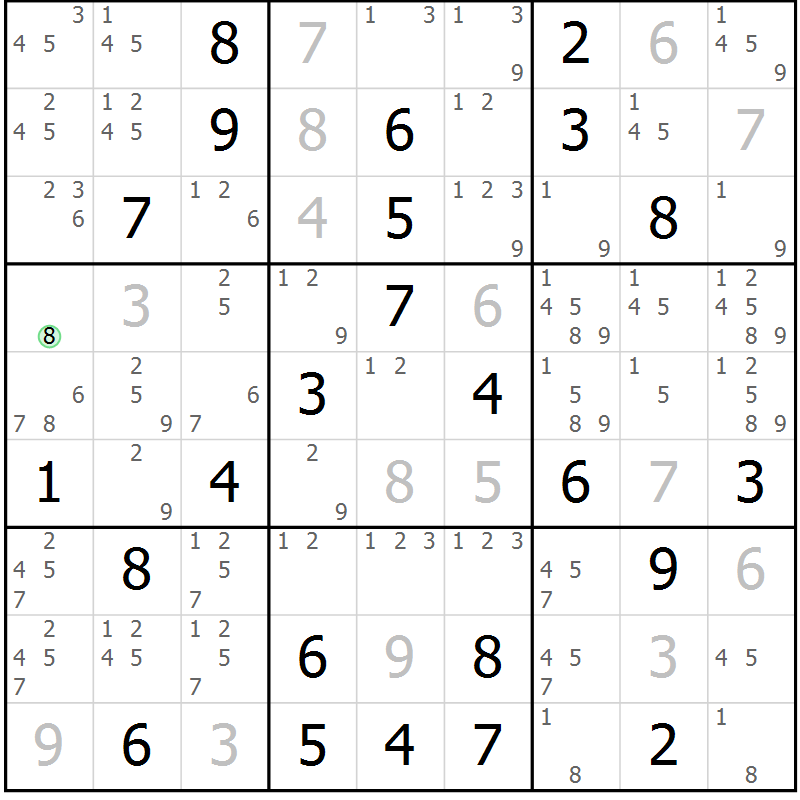 Position des candidats pour la solution de la Gr 81 page 84 du magazine de sudoku Virtuose n° 113
