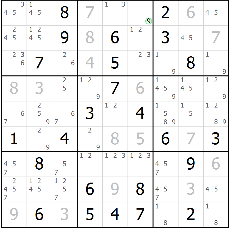 Position des candidats pour la solution de la Gr 81 page 84 du magazine de sudoku Virtuose n° 113