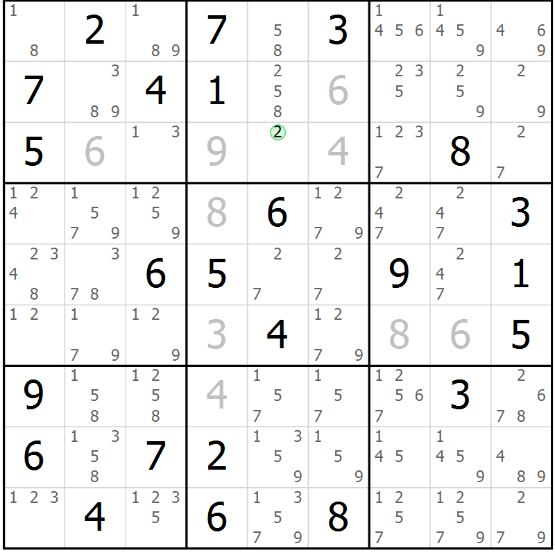 Position des candidats pour la solution de la Gr 82 page 85 du magazine de sudoku Virtuose n° 113
