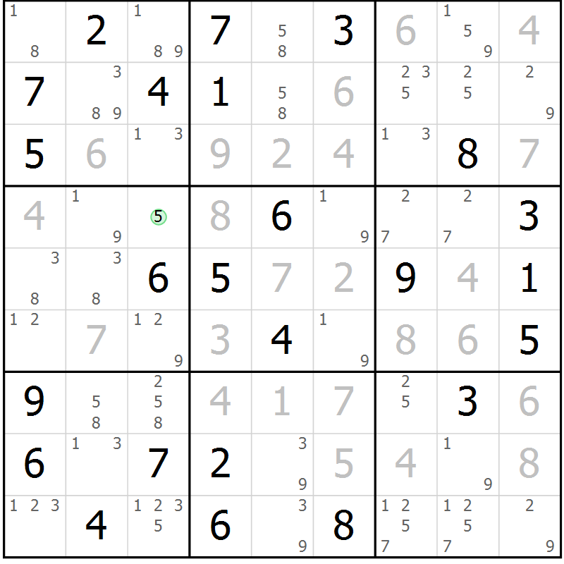 Position des candidats pour la solution de la Gr 82 page 85 du magazine de sudoku Virtuose n° 113