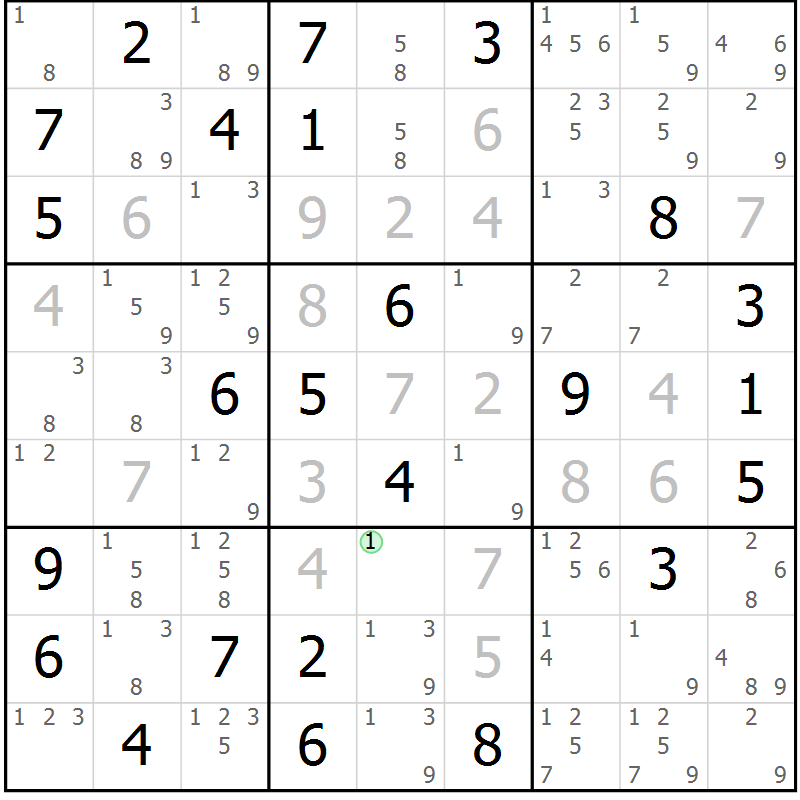 Position des candidats pour la solution de la Gr 82 page 85 du magazine de sudoku Virtuose n° 113