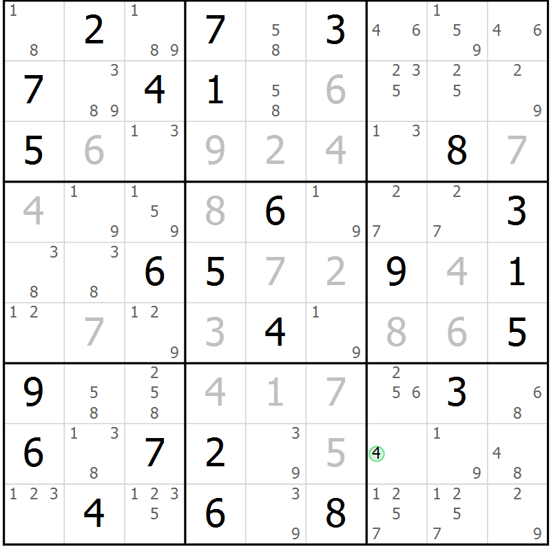 Position des candidats pour la solution de la Gr 82 page 85 du magazine de sudoku Virtuose n° 113