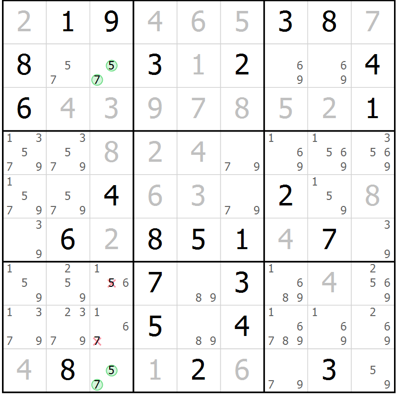 Position des candidats pour la solution de la Gr 83 page 86 du magazine de sudoku Virtuose n° 113