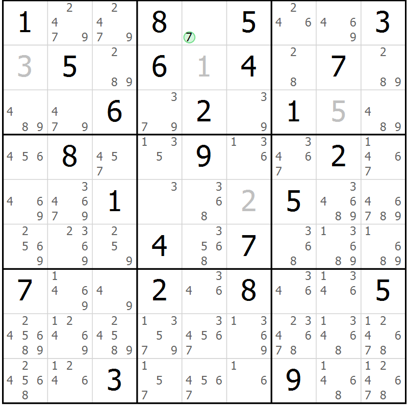 Position des candidats pour la solution de la Gr 84 page 87 du magazine de sudoku Virtuose n° 113