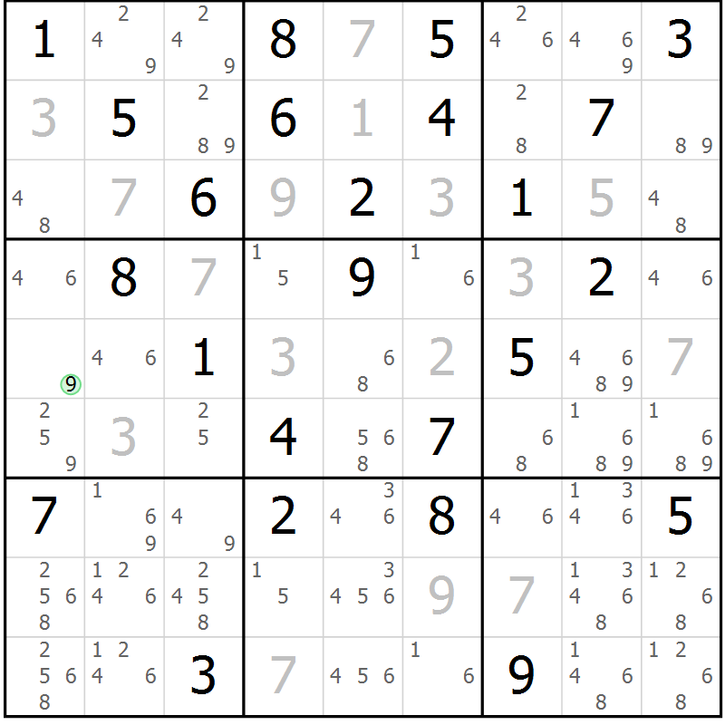 Position des candidats pour la solution de la Gr 84 page 87 du magazine de sudoku Virtuose n° 113