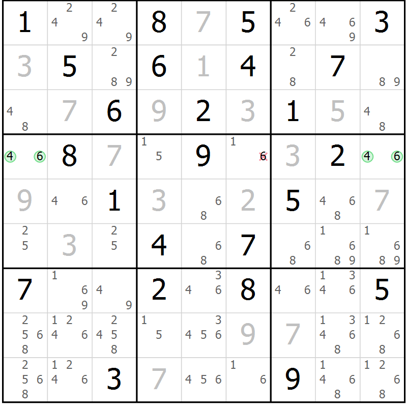 Position des candidats pour la solution de la Gr 84 page 87 du magazine de sudoku Virtuose n° 113