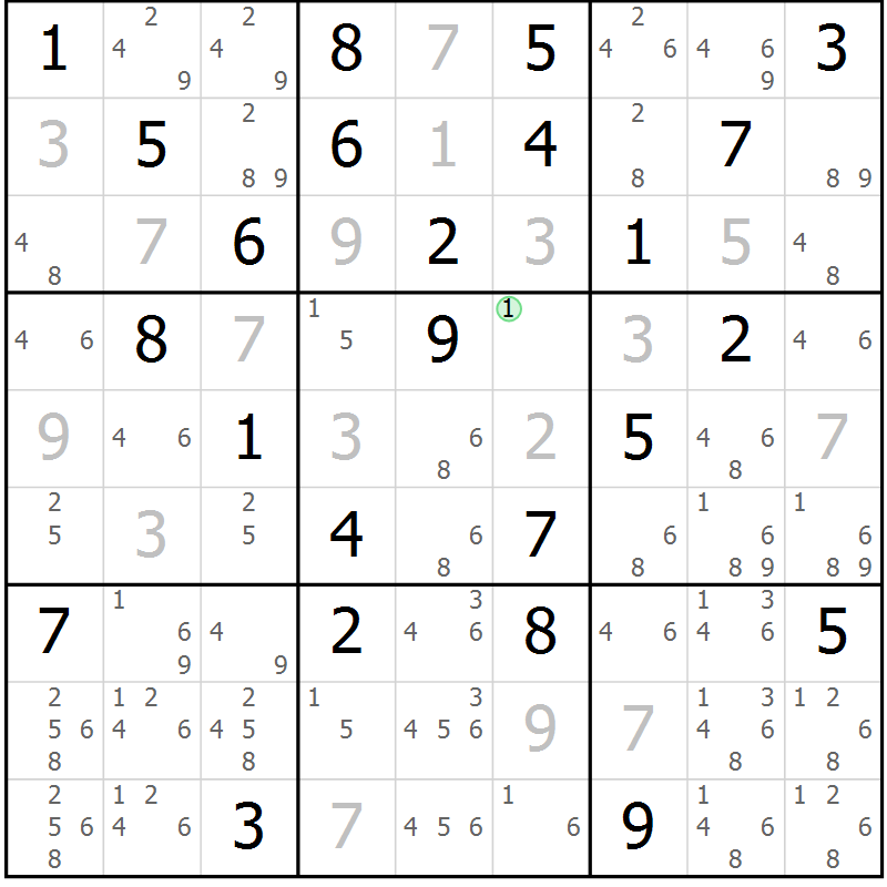 Position des candidats pour la solution de la Gr 84 page 87 du magazine de sudoku Virtuose n° 113
