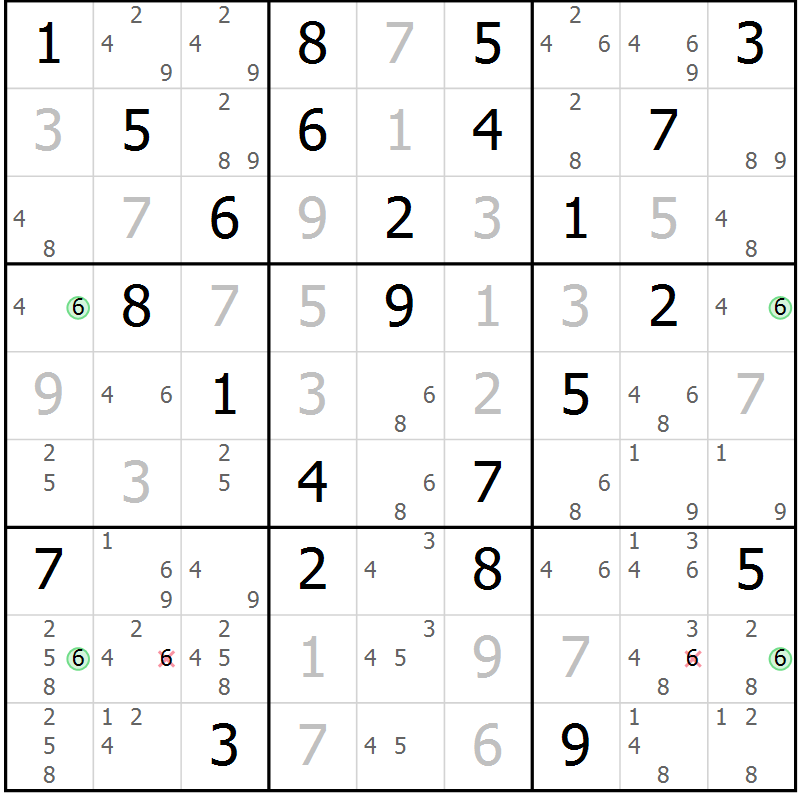 Position des candidats pour la solution de la Gr 84 page 87 du magazine de sudoku Virtuose n° 113