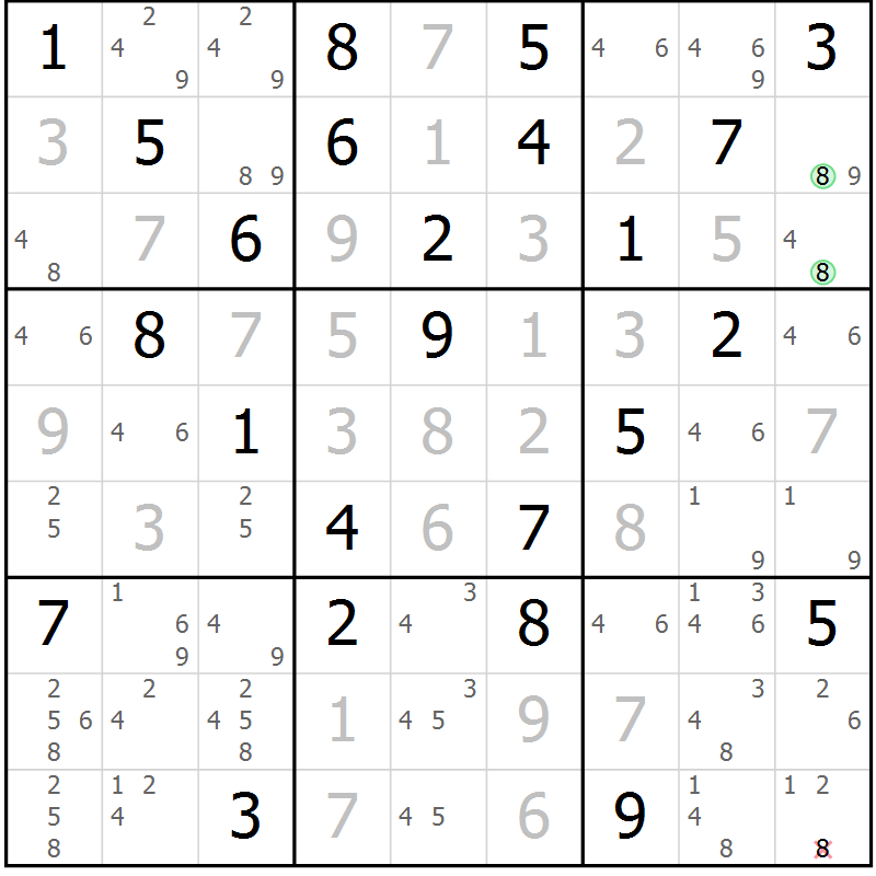 Position des candidats pour la solution de la Gr 84 page 87 du magazine de sudoku Virtuose n° 113