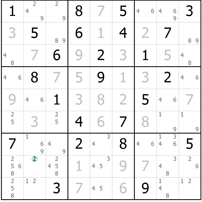 Position des candidats pour la solution de la Gr 84 page 87 du magazine de sudoku Virtuose n° 113