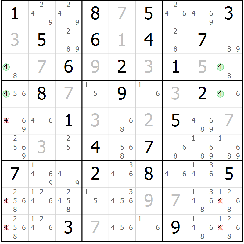 Position des candidats pour la solution de la Gr 84 page 87 du magazine de sudoku Virtuose n° 113