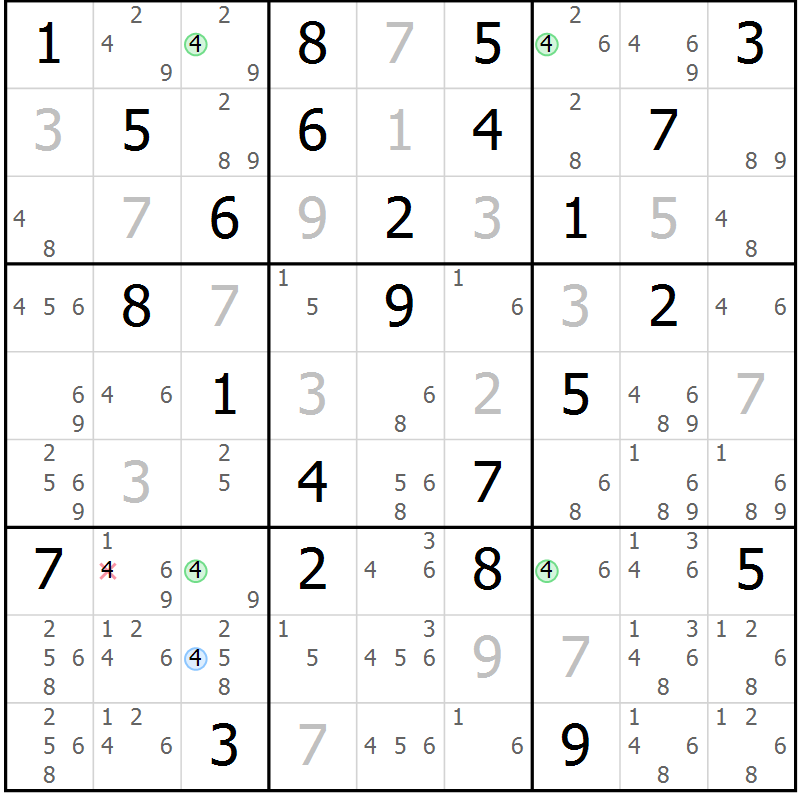Position des candidats pour la solution de la Gr 84 page 87 du magazine de sudoku Virtuose n° 113