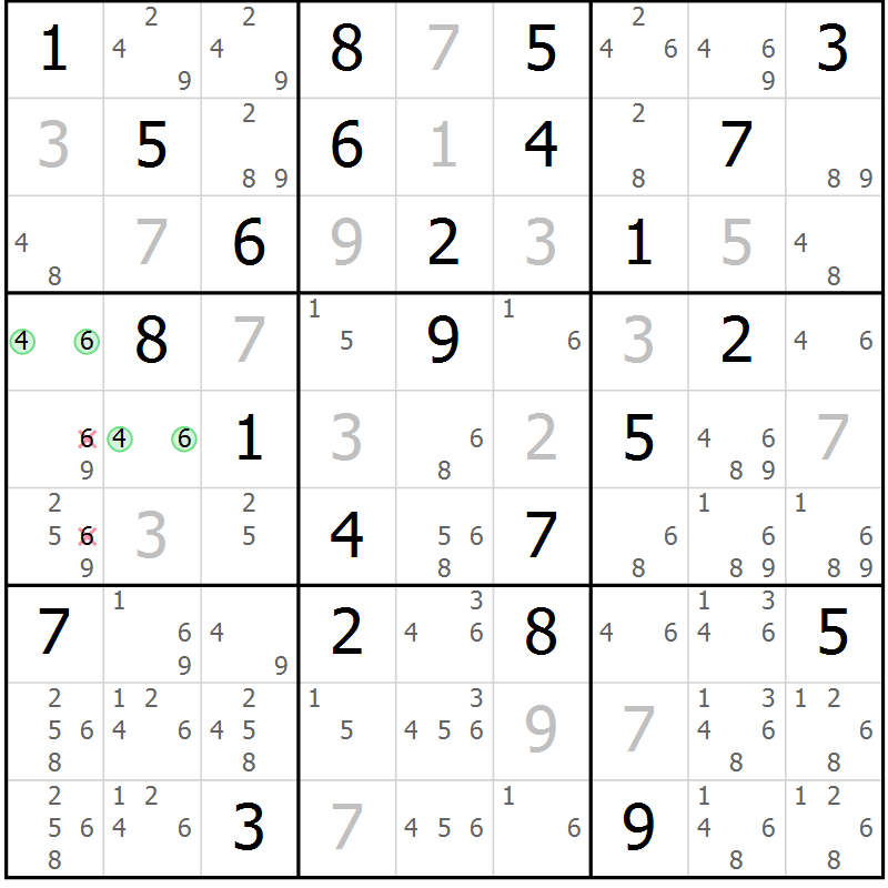 Position des candidats pour la solution de la Gr 84 page 87 du magazine de sudoku Virtuose n° 113