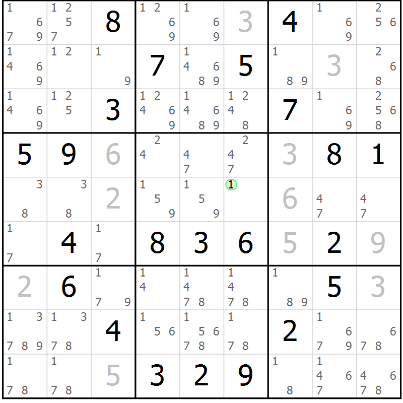 Position des candidats pour la solution de la Gr 9 page 12 du magazine de sudoku Virtuose n° 113