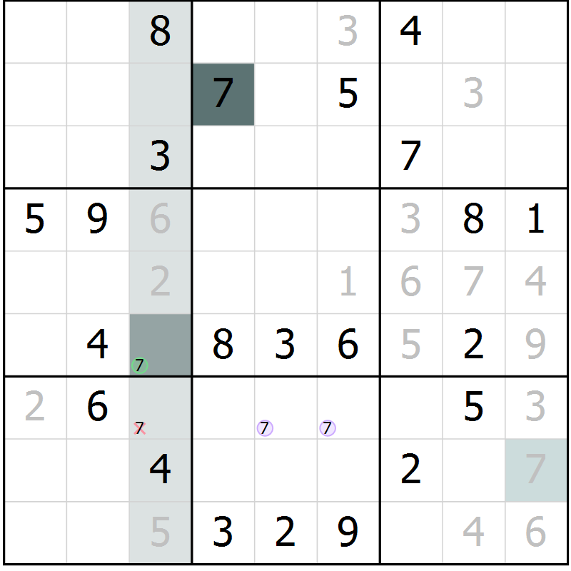 Position des candidats pour la solution de la Gr 9 page 12 du magazine de sudoku Virtuose n° 113