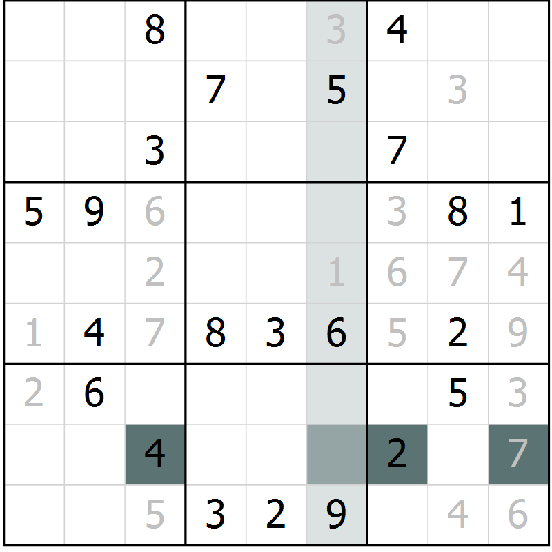 Position des candidats pour la solution de la Gr 9 page 12 du magazine de sudoku Virtuose n° 113