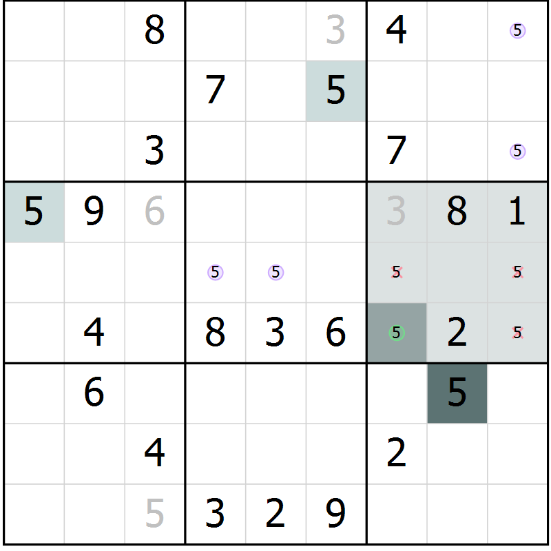 Position des candidats pour la solution de la Gr 9 page 12 du magazine de sudoku Virtuose n° 113