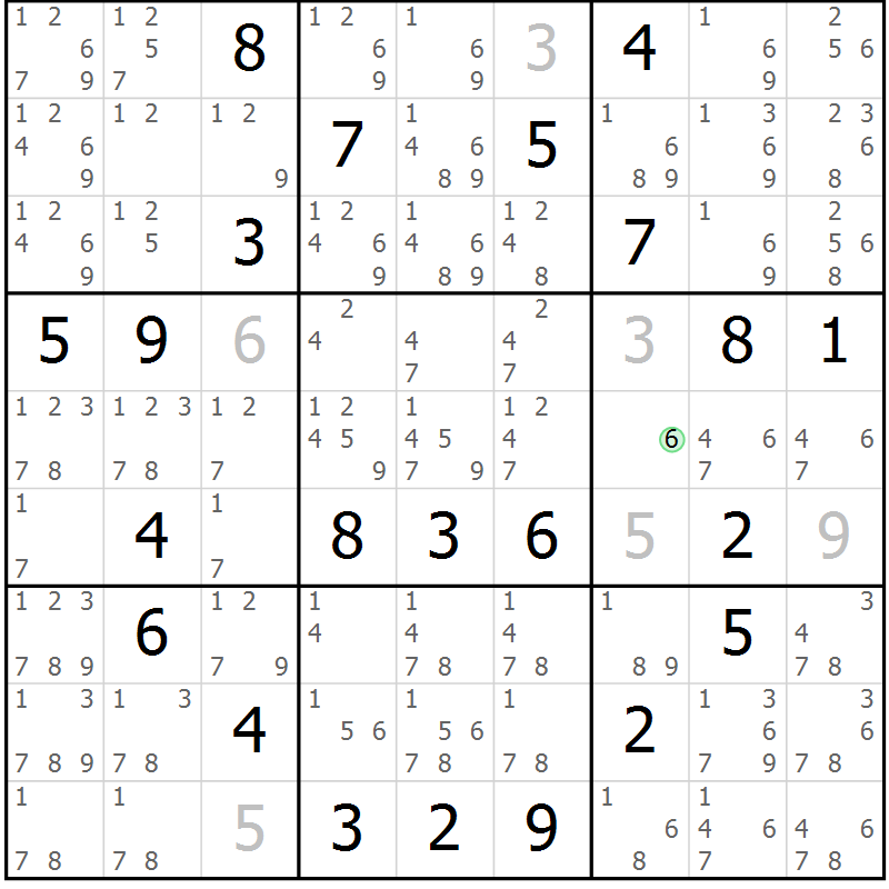 Position des candidats pour la solution de la Gr 9 page 12 du magazine de sudoku Virtuose n° 113