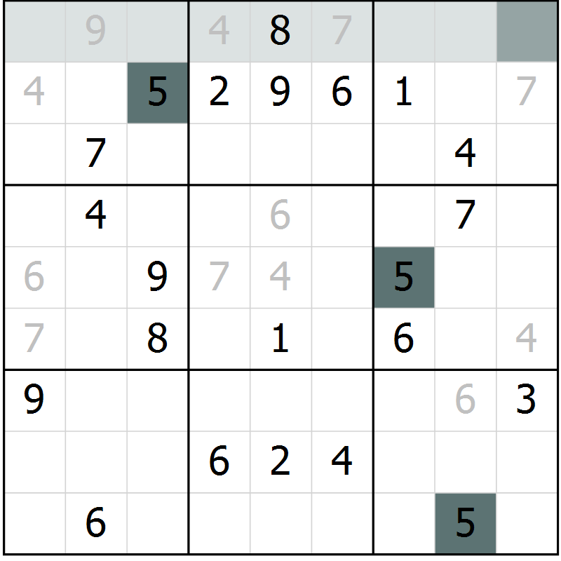 Position des candidats pour la solution de la Gr 1 page 4 du magazine de sudoku Virtuose n° 114