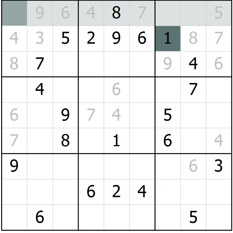 Position des candidats pour la solution de la Gr 1 page 4 du magazine de sudoku Virtuose n° 114