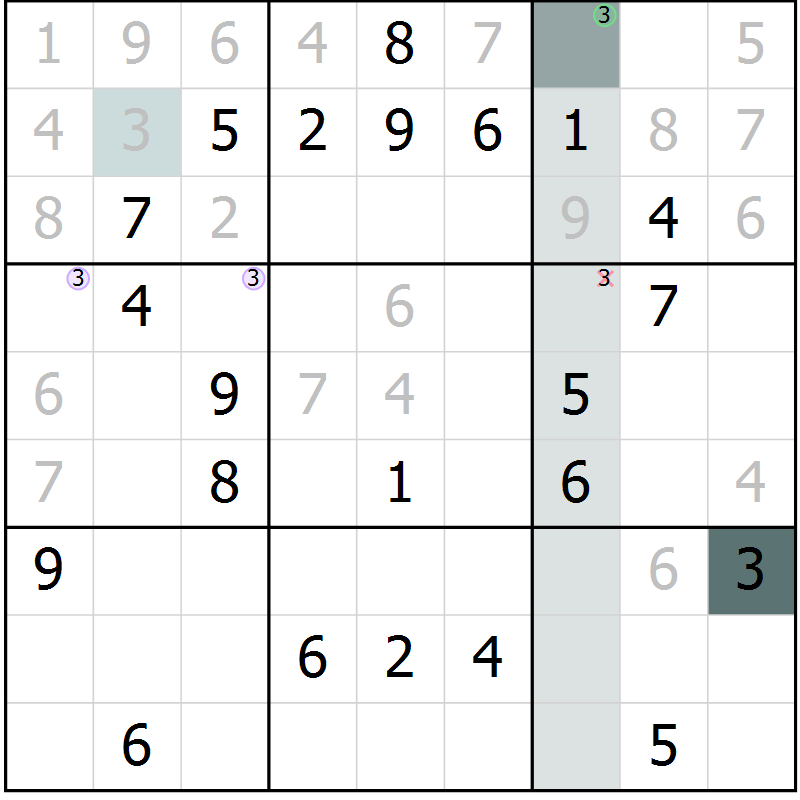Position des candidats pour la solution de la Gr 1 page 4 du magazine de sudoku Virtuose n° 114