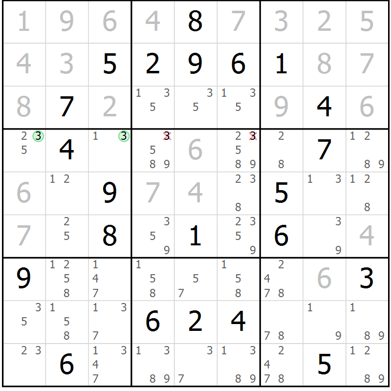 Position des candidats pour la solution de la Gr 1 page 4 du magazine de sudoku Virtuose n° 114
