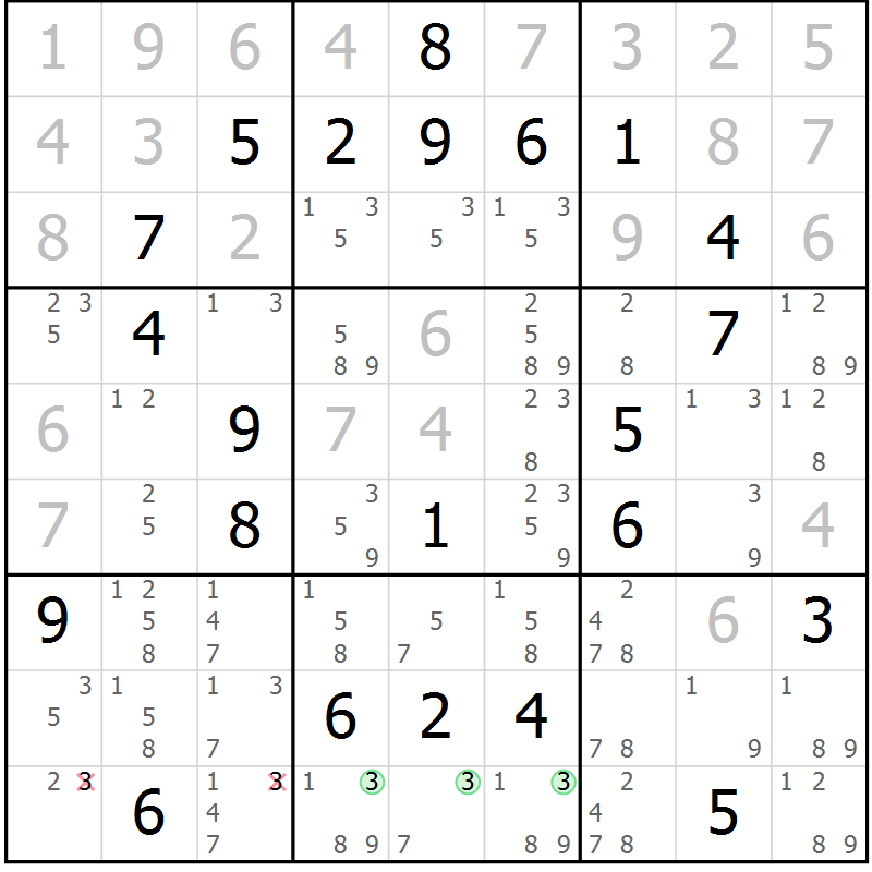 Position des candidats pour la solution de la Gr 1 page 4 du magazine de sudoku Virtuose n° 114
