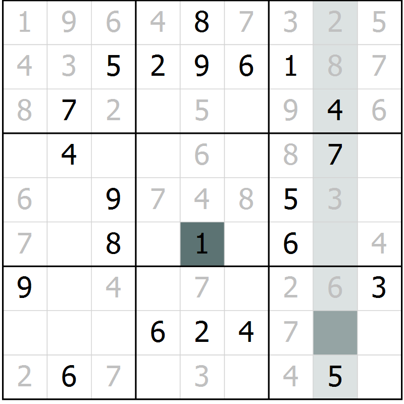 Position des candidats pour la solution de la Gr 1 page 4 du magazine de sudoku Virtuose n° 114