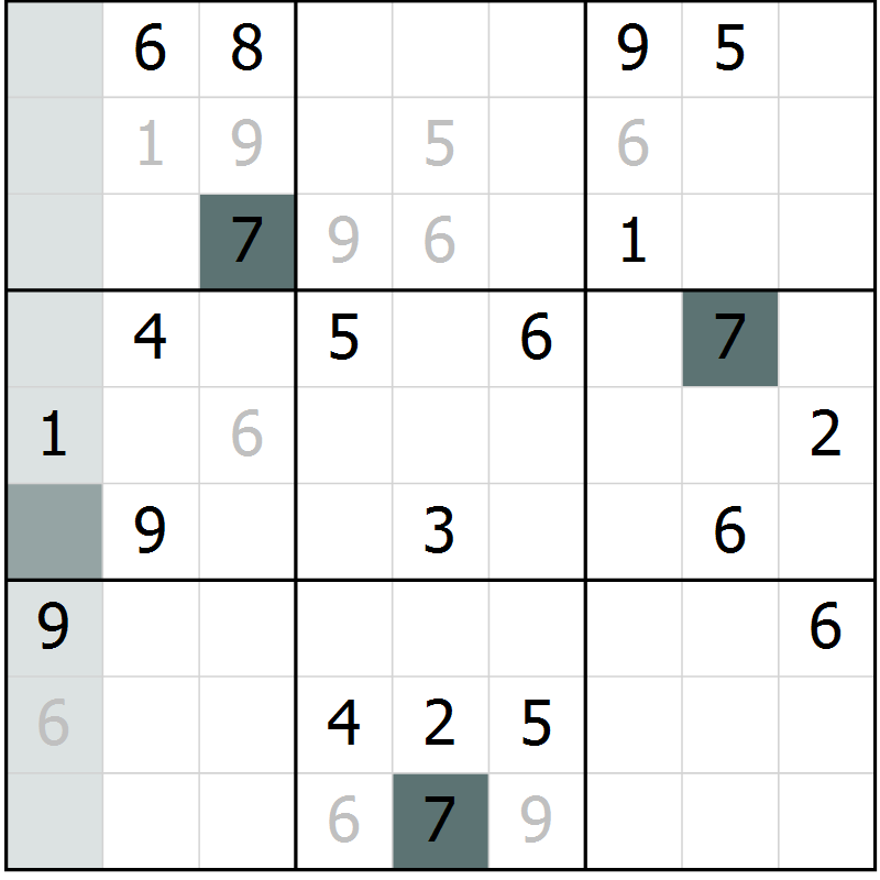 Position des candidats pour la solution de la Gr 10 page 13 du magazine de sudoku Virtuose n° 114