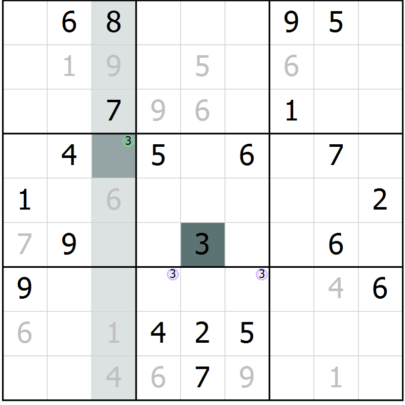 Position des candidats pour la solution de la Gr 10 page 13 du magazine de sudoku Virtuose n° 114