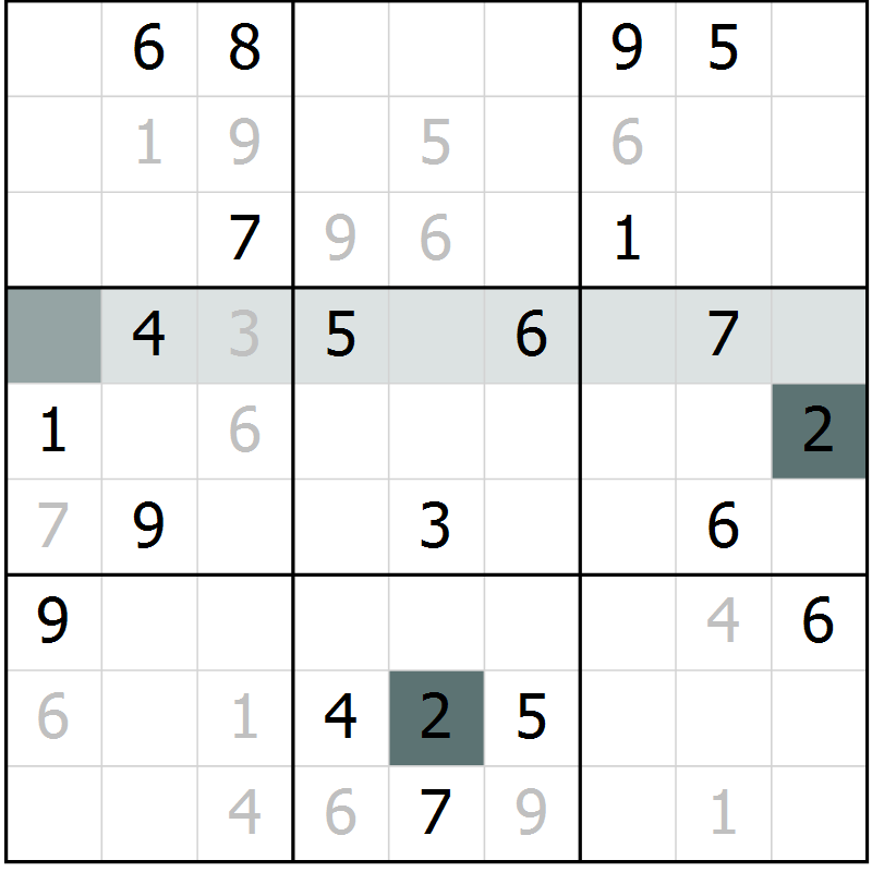 Position des candidats pour la solution de la Gr 10 page 13 du magazine de sudoku Virtuose n° 114