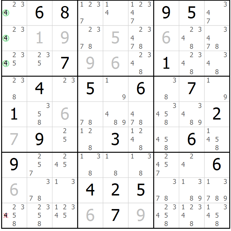 Position des candidats pour la solution de la Gr 10 page 13 du magazine de sudoku Virtuose n° 114