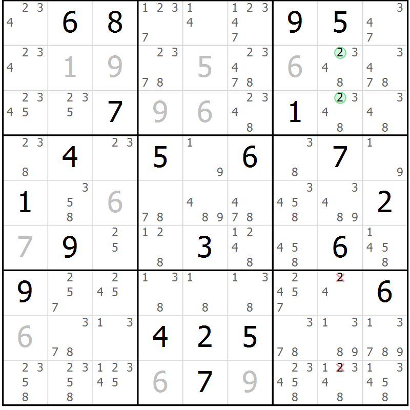 Position des candidats pour la solution de la Gr 10 page 13 du magazine de sudoku Virtuose n° 114